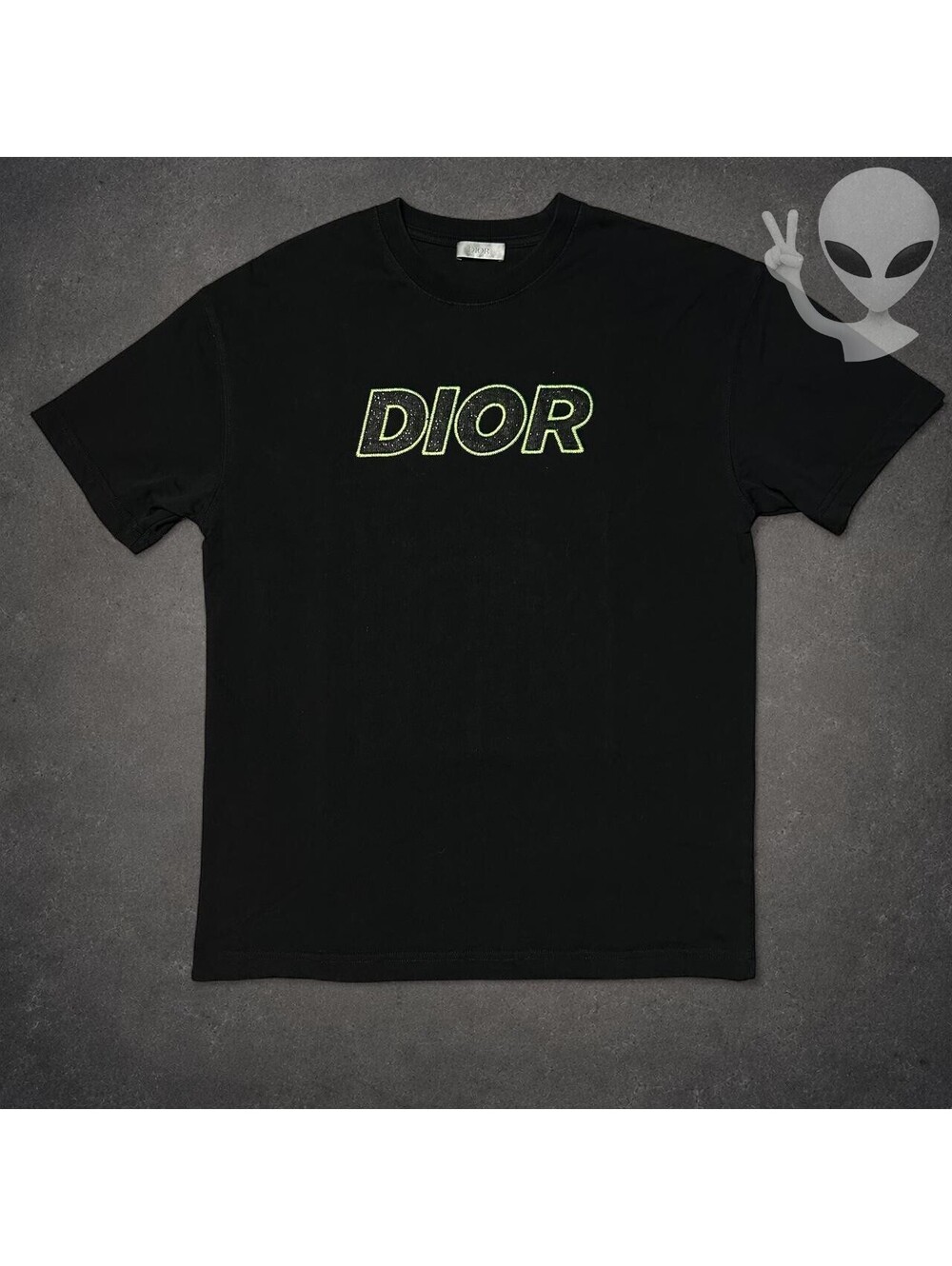 Dior Spell Out Outline Graphic Logo Crew Neck T-Shirt Black Mens US S